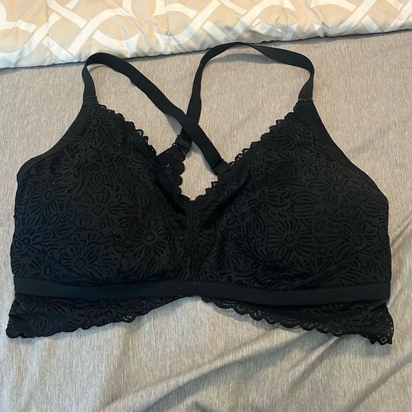 Auden Lightly Lined Crossback Bralette Black Crocheted Lace Wireless Bra XXL - Picture 1 of 3